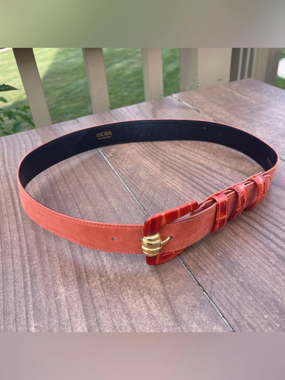 VINTAGE Escada Burnt Orange Suede Belt with Tortoiseshell Hardware